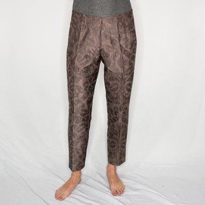 165. ALBERTA FERRETTI Purple Dark Taupe Silk Jacquard Ankle Pants Sz 10